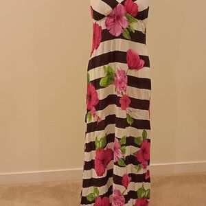 B Darlin Black and White Striped Maxi Dress with Pink Floral